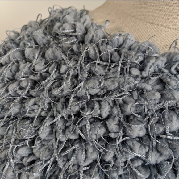 Vince Camuto Top Textured Eyelash Pullover Mock Neck Long Sleeve Grey Blue M NWT - Picture 7 of 8